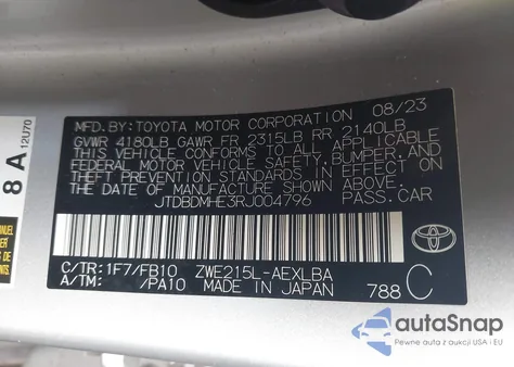 2024 Toyota Corolla Hybrid Le из США, поврежденный, VIN JTDBDMHE3RJ004796